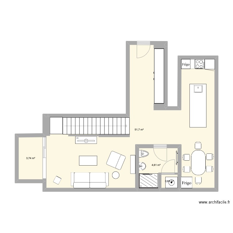 maison niveau inférieure . Plan de 4 pièces et 61 m2