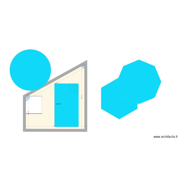 dalle. Plan de 1 pièce et 31 m2