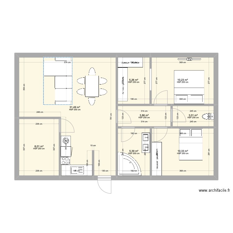 exemple 3. Plan de 8 pièces et 78 m2