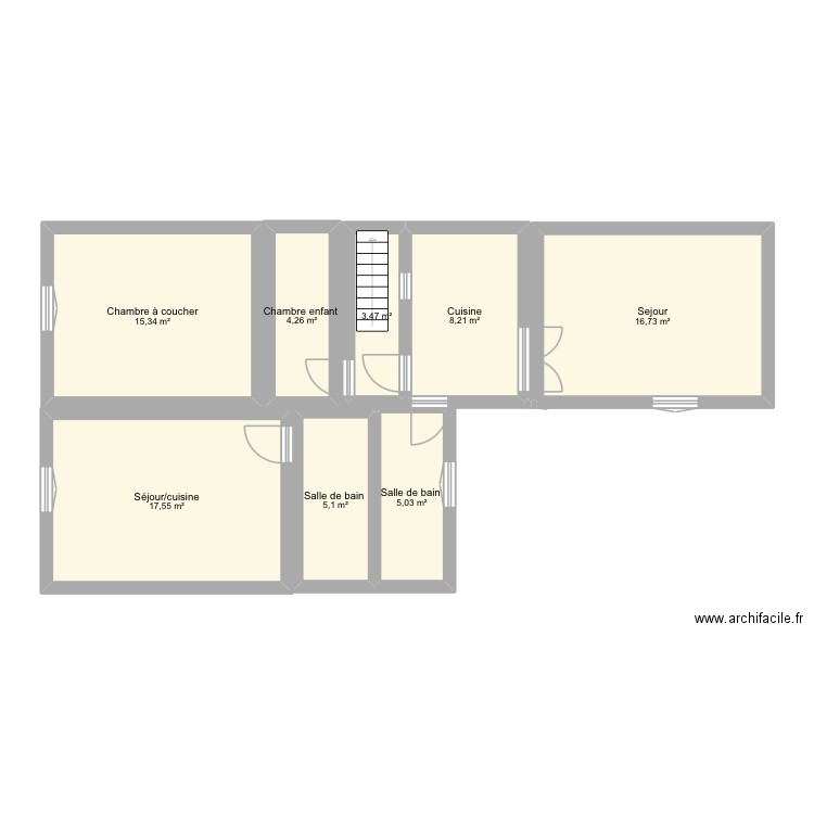 St clair 1e étage. Plan de 8 pièces et 76 m2