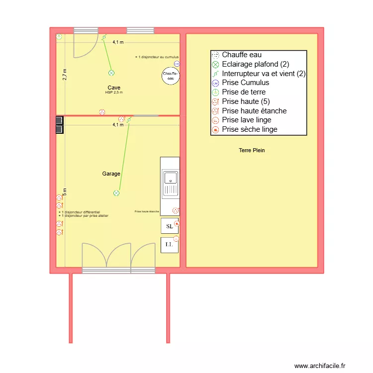 Plan technique  du Sous-sol  R-1. Plan de 3  et 65 m²