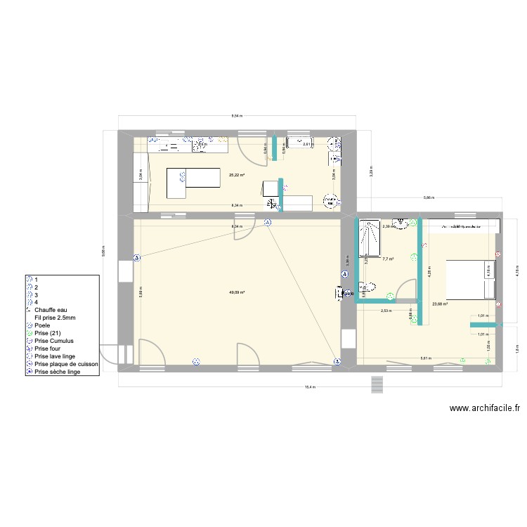 PC-Partie 1. Plan de 4 pièces et 106 m2