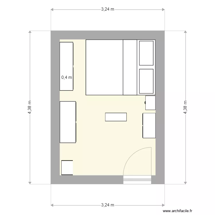 Chambre Yannis. Plan de 1  et 11 m²