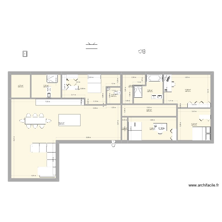 Maison L V3 - WC &agrave; gauche. Plan de 0 pièce et 0 m2