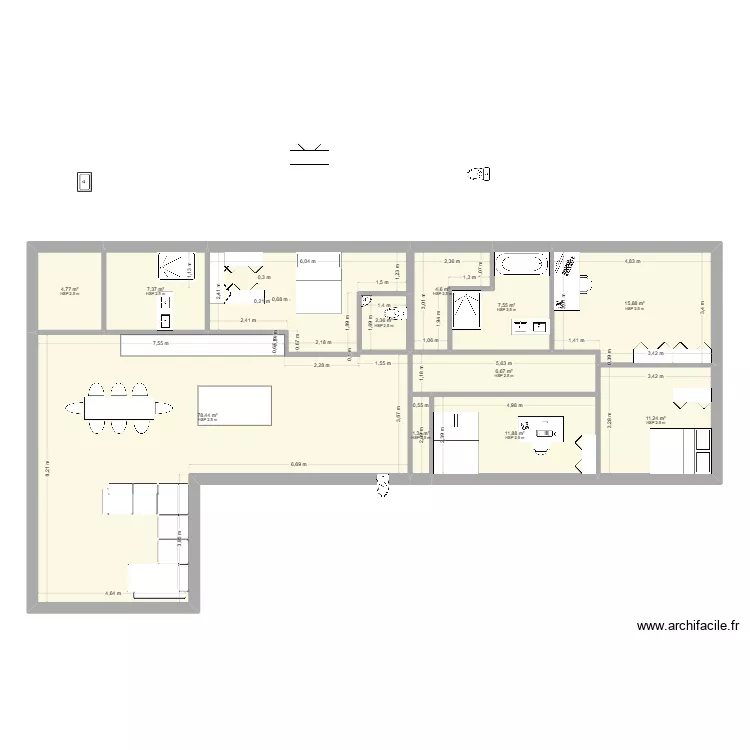 Maison L V3 - WC &agrave; gauche. Plan de 11  et 152 m²