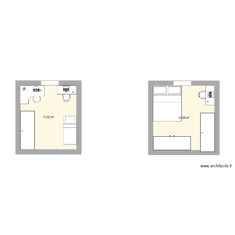 chambre de Mokran Naim. Plan de 2 pièces et 24 m2