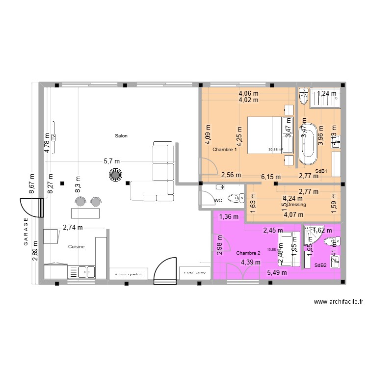 GAMBAIS_10. Plan de 2 pièces et 45 m2