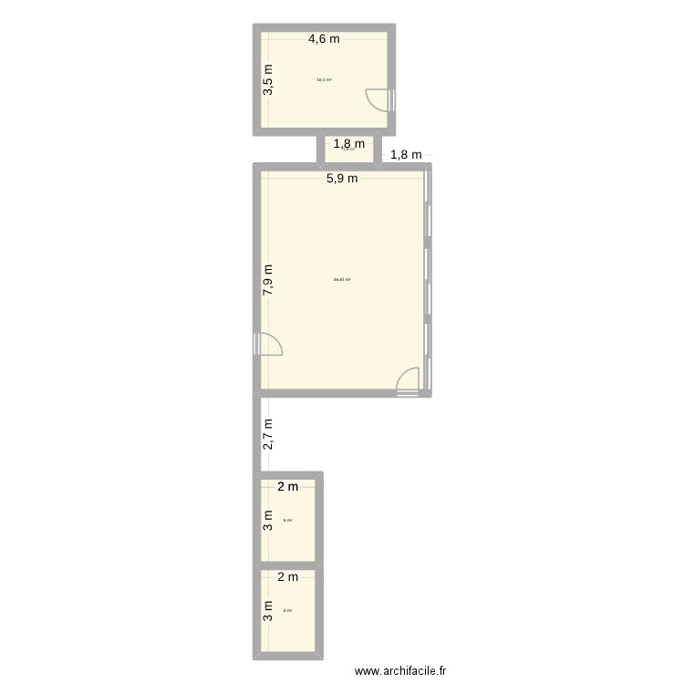 Salle de club -3. Plan de 5 pièces et 77 m2