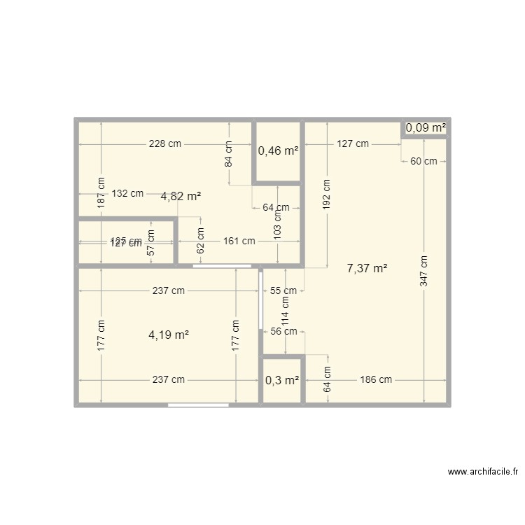 51 Cardinet avant - cotations. Plan de 6 pièces et 17 m2