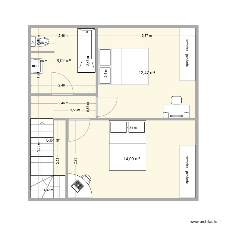 etage 2. Plan de 4 pièces et 39 m2