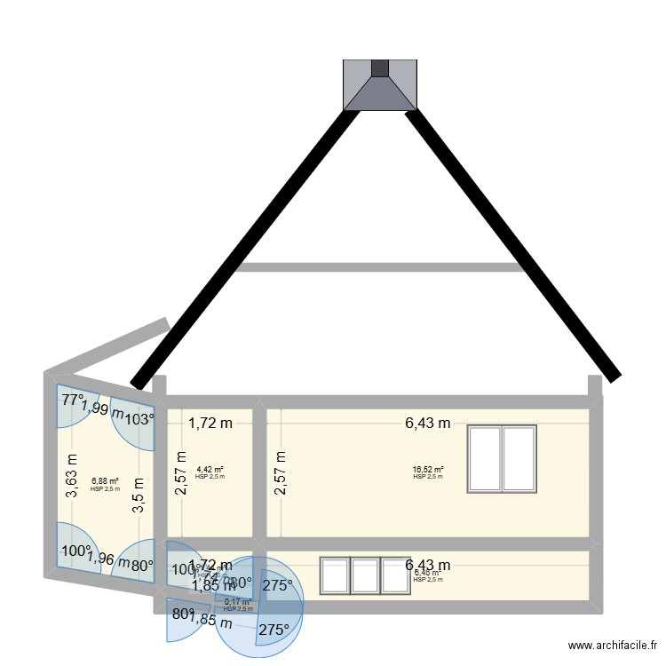 Facade OUEST V2. Plan de 2 pièces et 39 m2