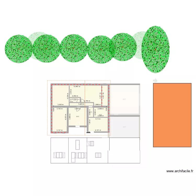 Etage. Plan de 12  et 280 m²