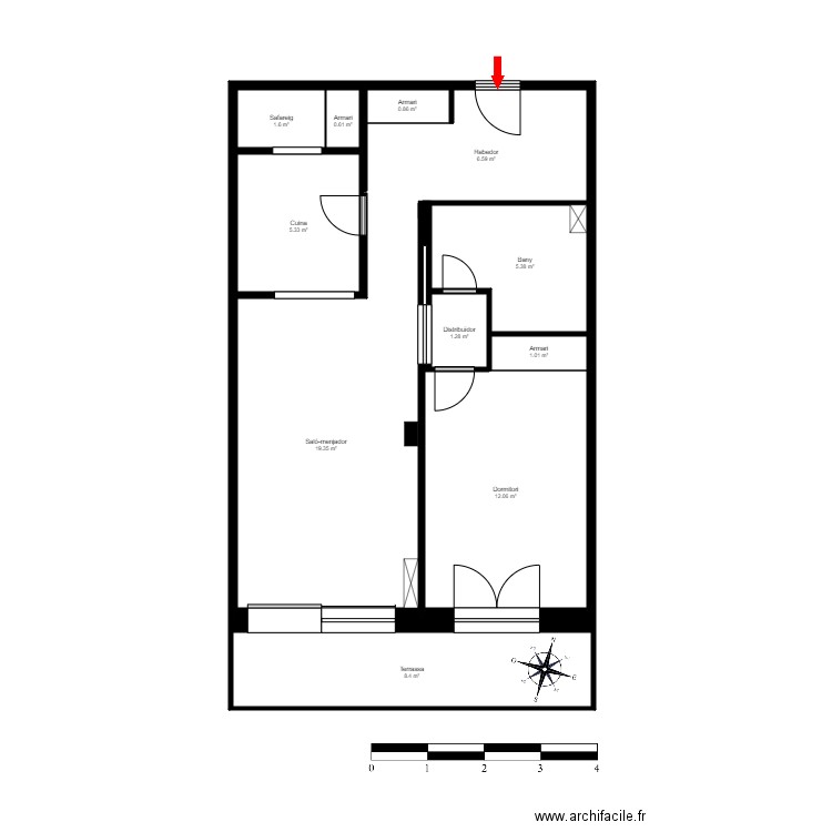 ED. LES TEULADES, BLOC VII, 3-2. ESCALDES. Plan de 12 pièces et 75 m2