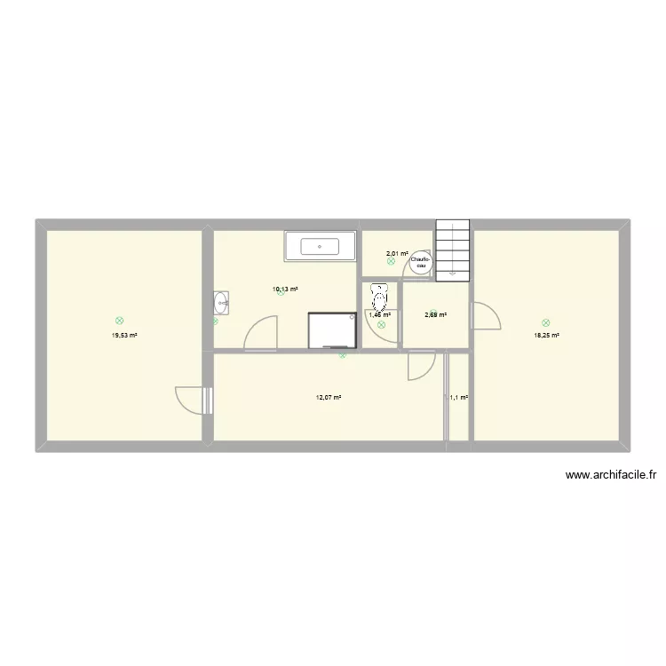 Etage. Plan de 8  et 67 m²