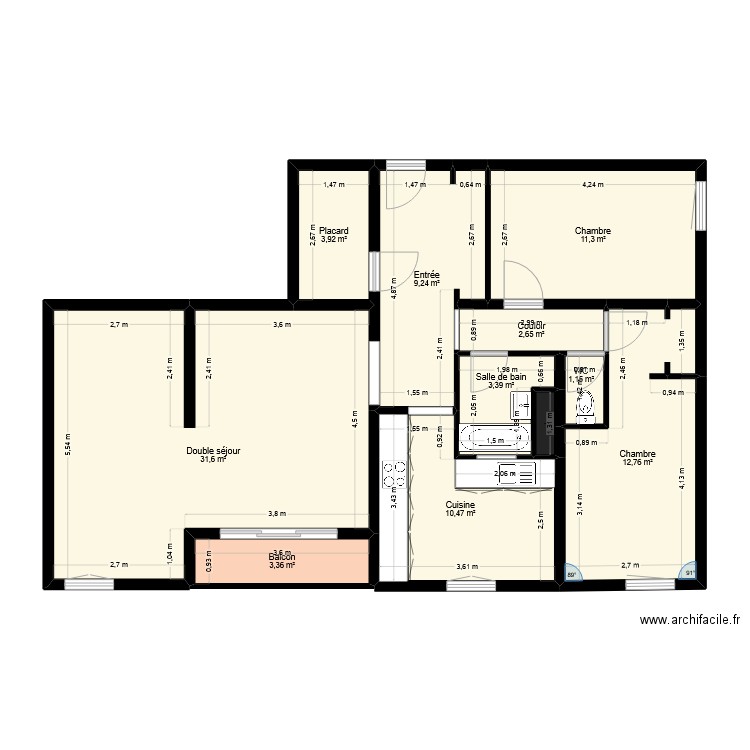 t4 petite garrigue. Plan de 11 pièces et 90 m2