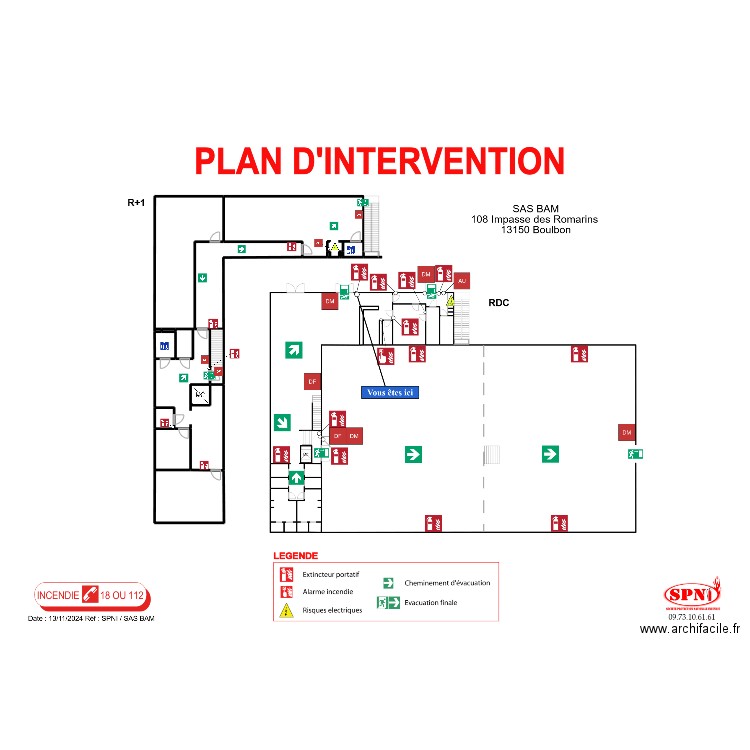 SAS BAM ÉTAGE INTERVENTION. Plan de 17 pièces et 307 m2