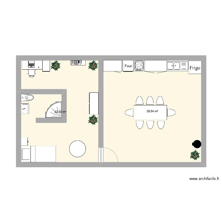 apparte. Plan de 2 pièces et 52 m2