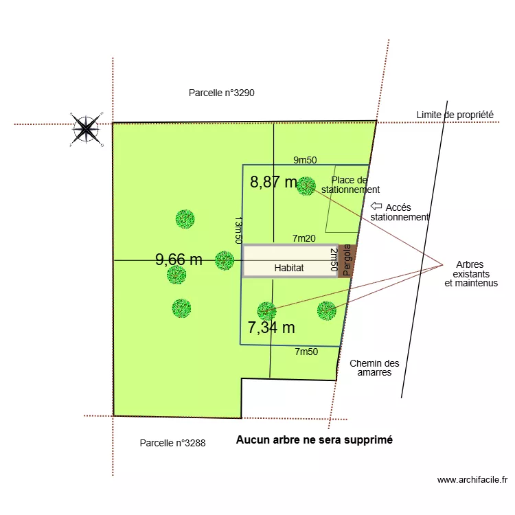 plan de masse. Plan de 1  et 16 m²