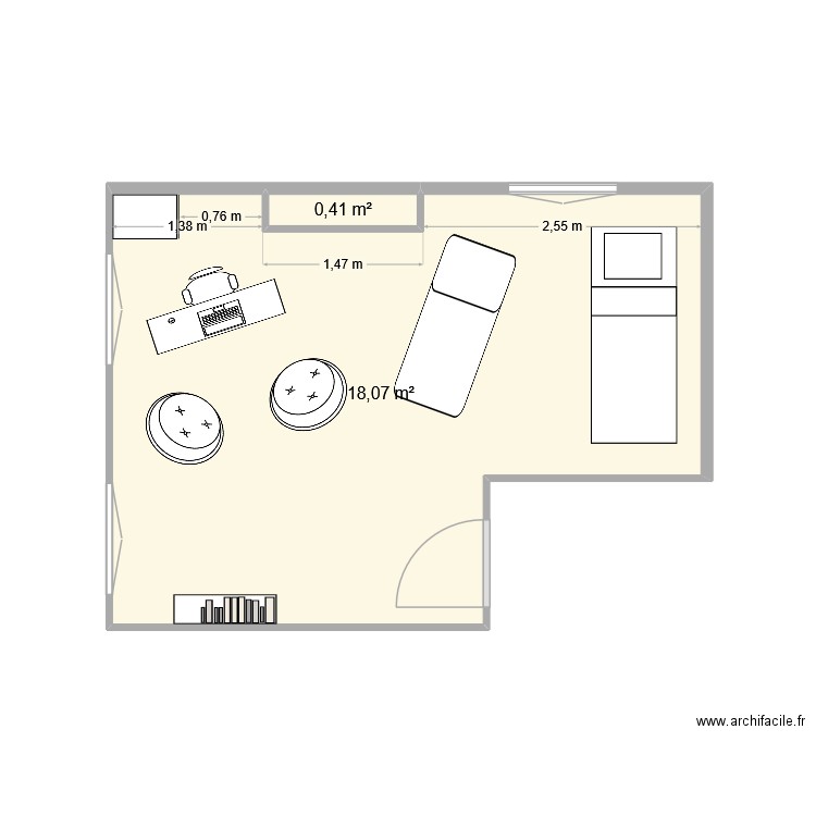 CAB 1ET. Plan de 2 pièces et 18 m2