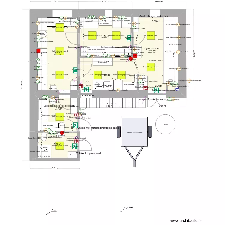 Laboratoire traiteur paysans éléctricité. Plan de 6 et 129 m² Laboratoire traiteur paysans éléctricité. Plan de 6 et 129 m²