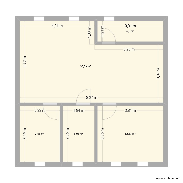 Clesse v2 grand espace de vie. Plan de 5 pièces et 64 m2