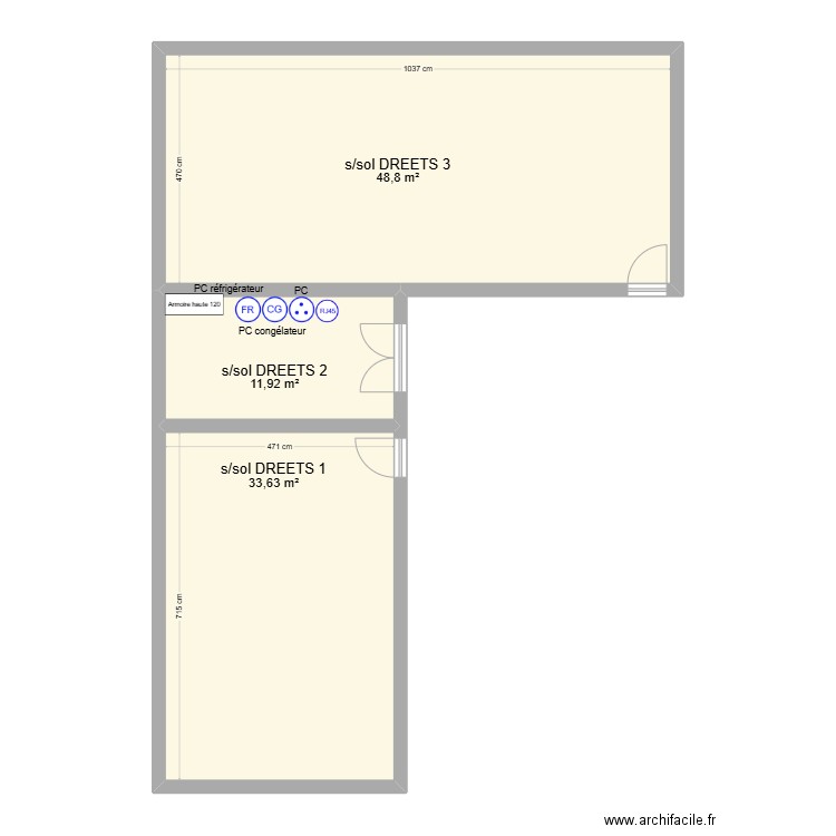 S/sol bâtiment C. Plan de 3 pièces et 94 m2