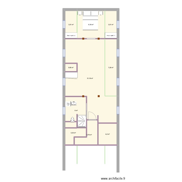 grenier version 1. Plan de 10 pièces et 72 m2