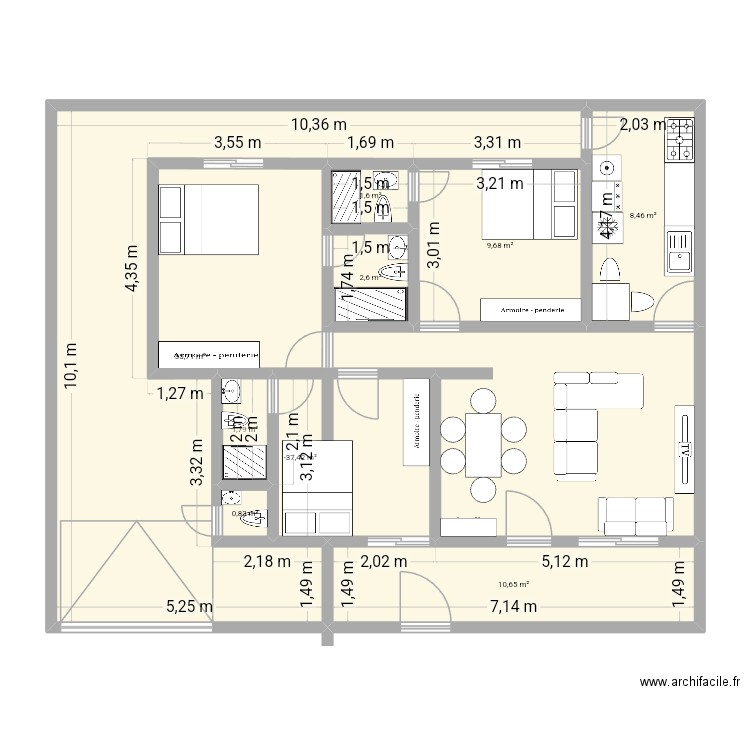 Maison bing2. Plan de 9 pièces et 74 m2