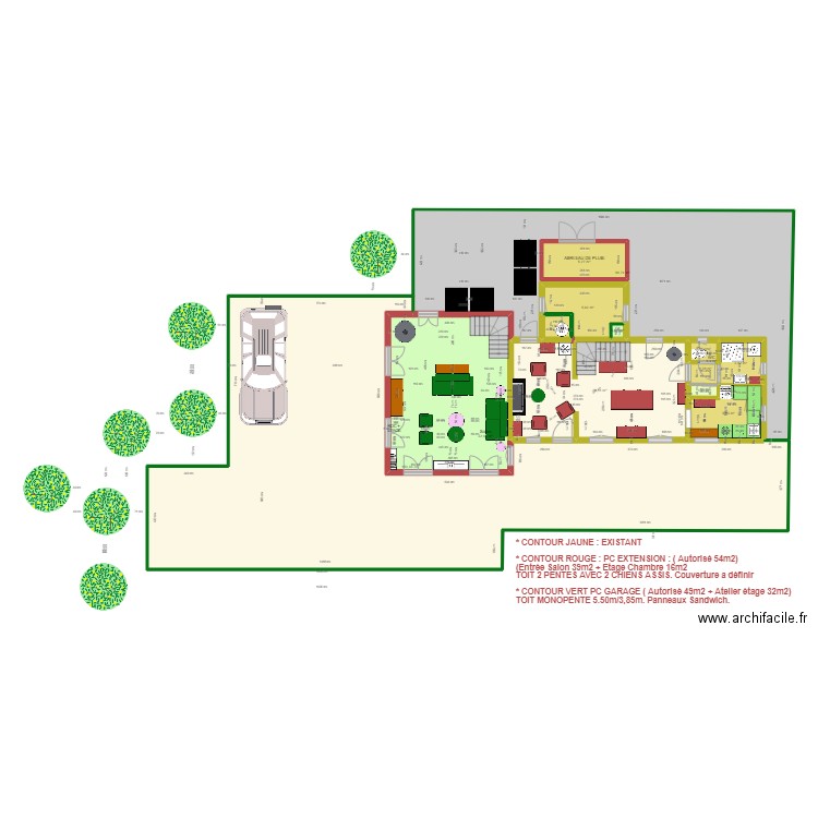 PLAN  EXISTANT  EXTENSION 31m2 + 23m2 CH. Etage. Plan de 13 pièces et 314 m2