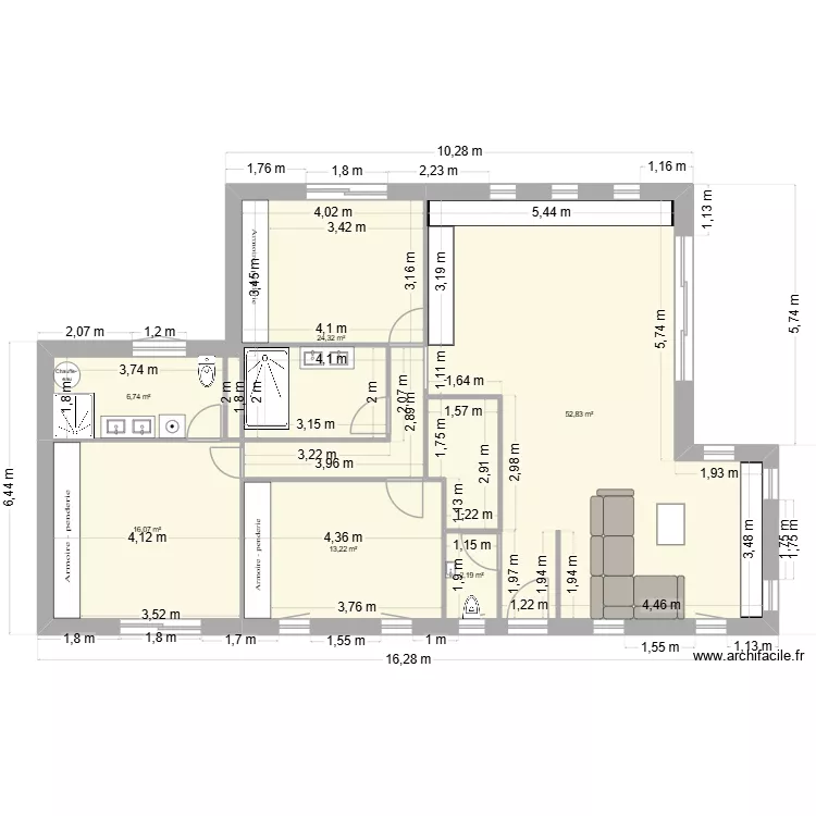 MAISON JENNY. Plan de 6 Pièces et 115 m²