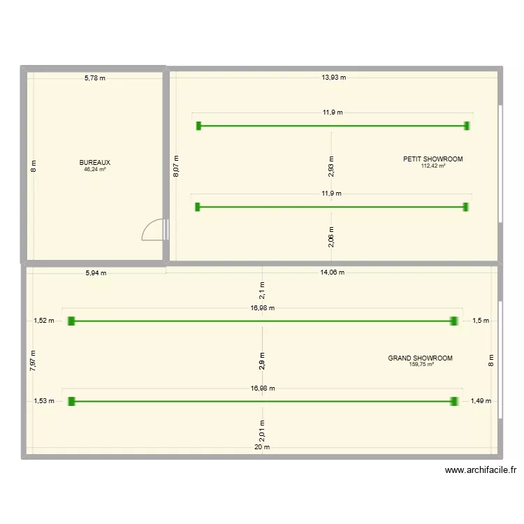 SHOWROOM DFM. Plan de 3  et 318 m²
