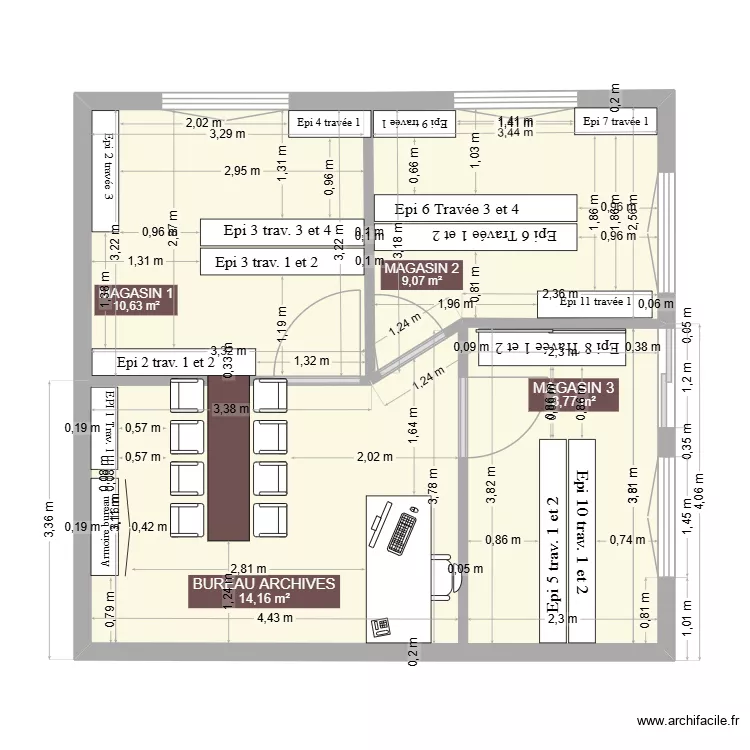 PLAN DES ARCHIVES. Plan de 4 et 43 m² PLAN DES ARCHIVES. Plan de 4 et 43 m²
