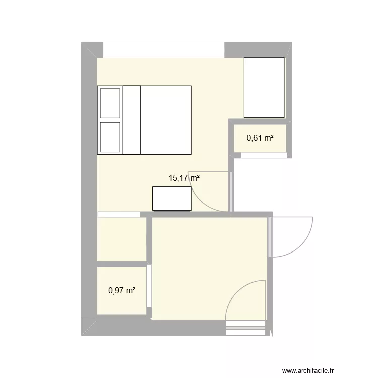 cr&eacute;ation chambre, entr&eacute;e et rangements. Plan de 3  et 17 m²