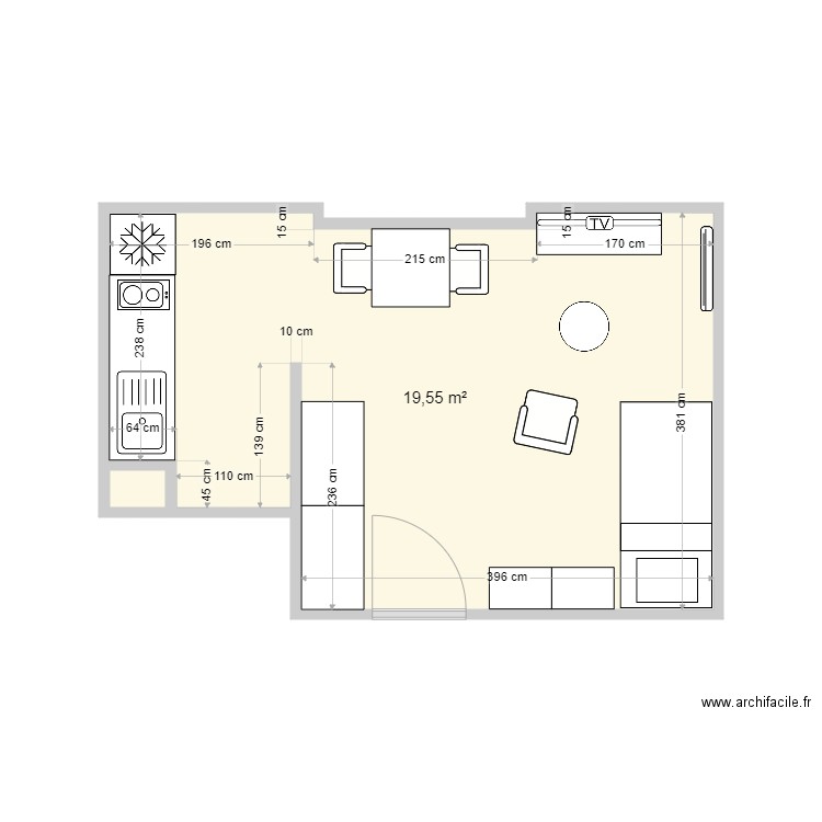 Mamie aix. Plan de 2 pièces et 20 m2