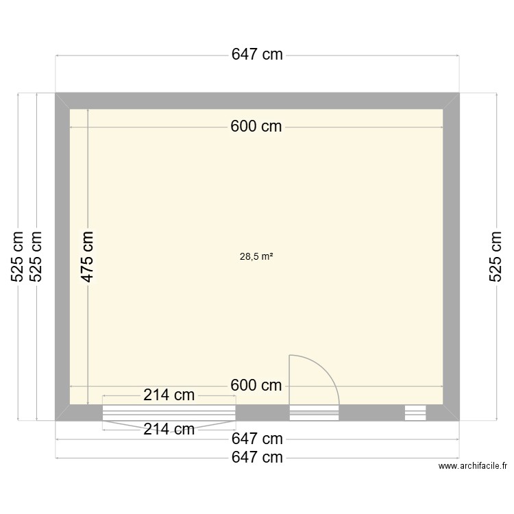 RDC. Plan de 1 pièce et 29 m2