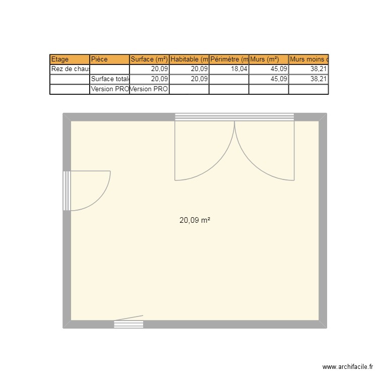 DEFFINITIF. Plan de 1 pièce et 20 m2