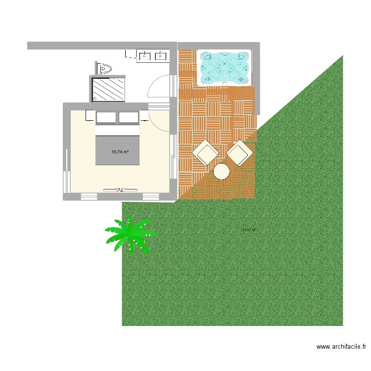 Chambre parentale. Plan de 1 pièce et 11 m2