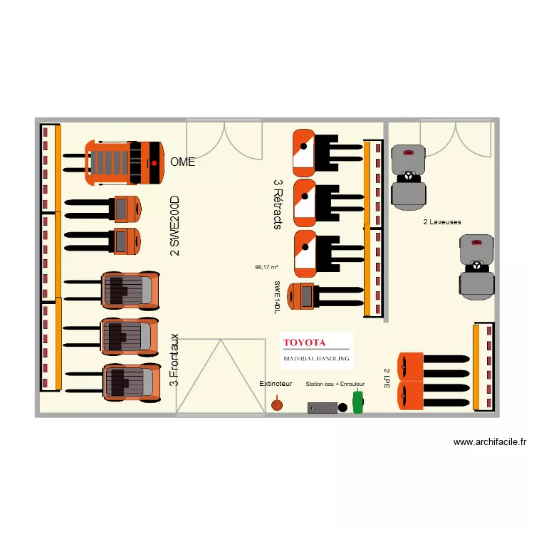 Salle de Charge 2 - SOCOMEC version 2. Plan de 1 et 96 m² Salle de Charge 2 - SOCOMEC version 2. Plan de 1 et 96 m²