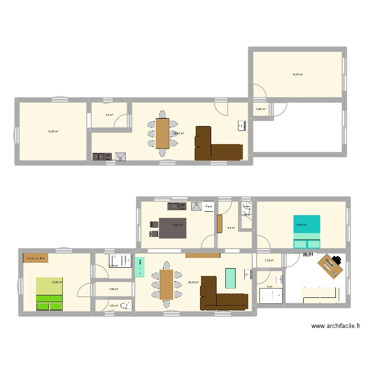 Maison Puget. Plan de 16 pièces et 143 m2