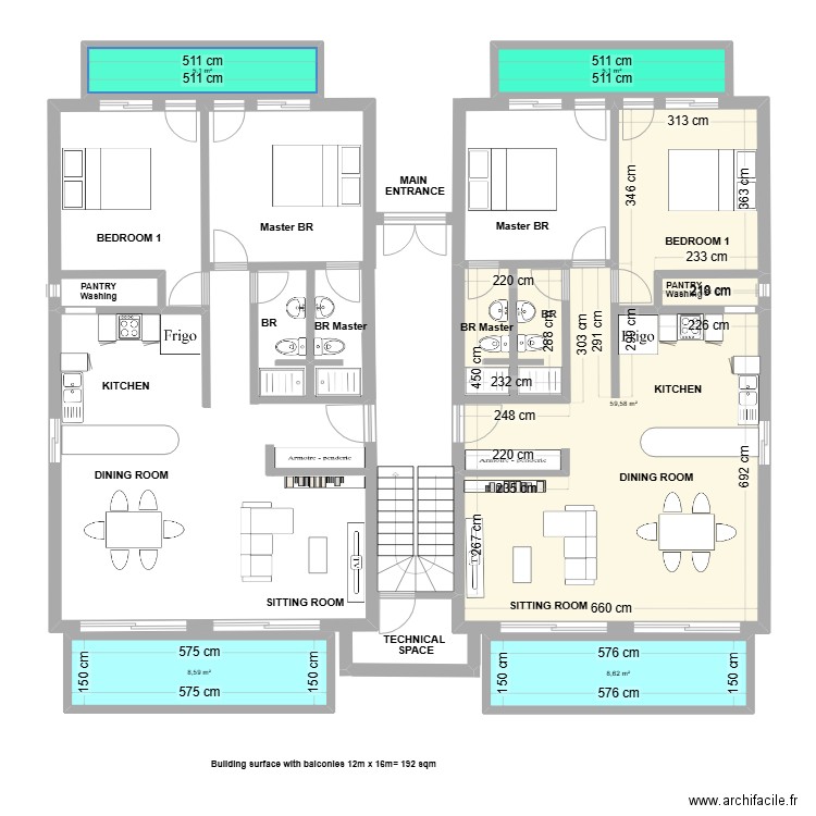 Diani Apart. Plan de 5 pièces et 89 m2