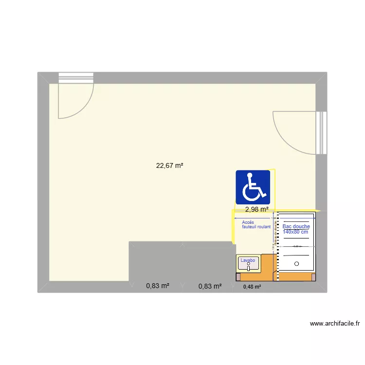 chambre Eliane 01. Plan de 4  et 27 m²