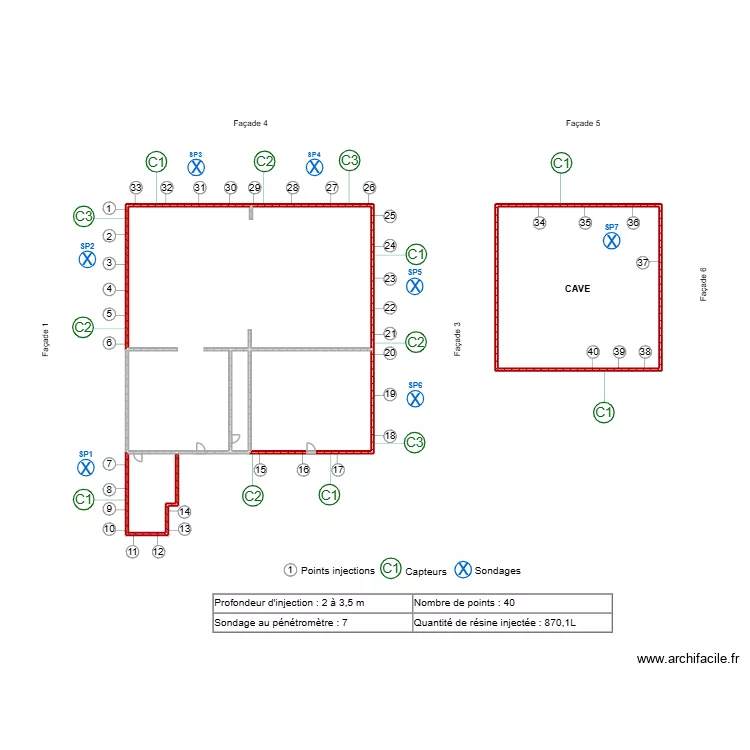 trencart. Plan de 5  et 52 m²