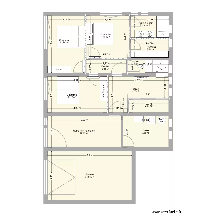 RDC. Plan de 12  et 98 m²