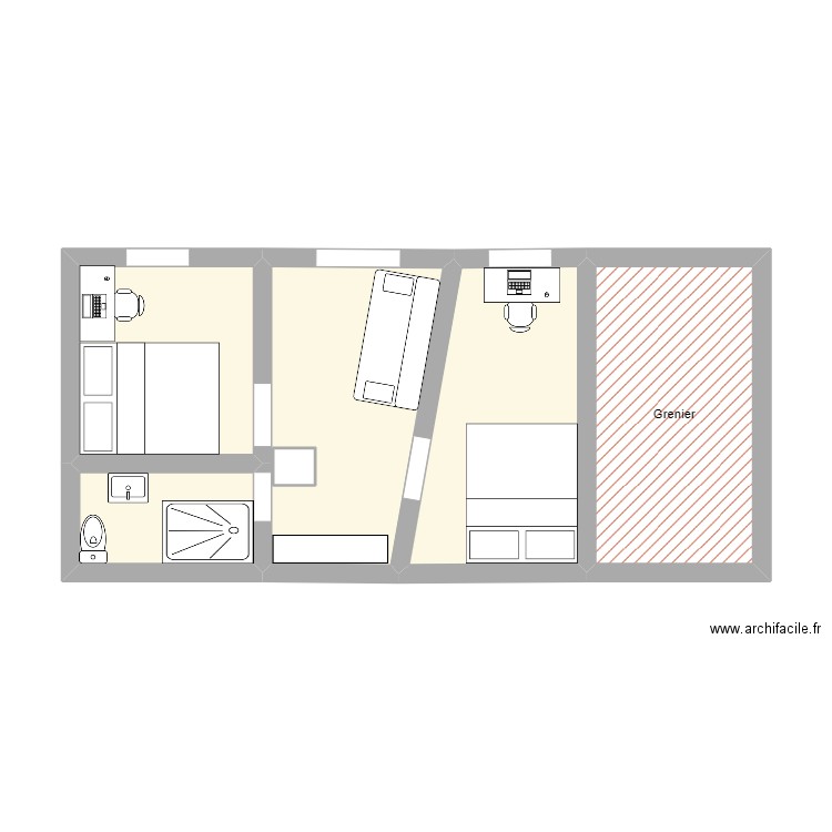 Etage 2. Plan de 6 pièces et 37 m2