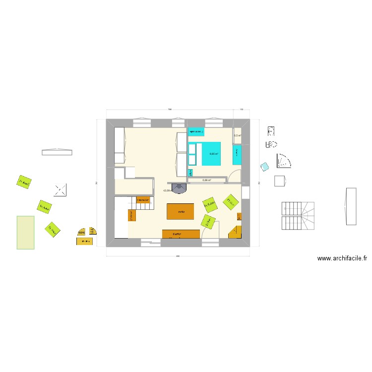 en face : essai 4 ee. Plan de 4 pièces et 53 m2