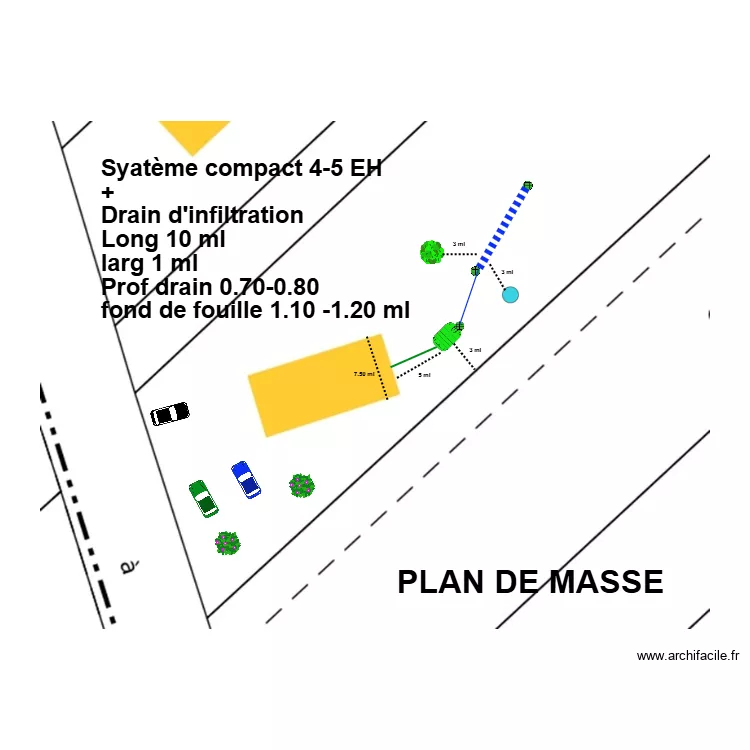 Raffy Zanette drain d'infiltration. Plan de 