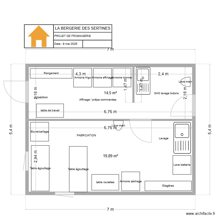 La Bergerie des Sertines. Plan de 2 pièces et 34 m2
