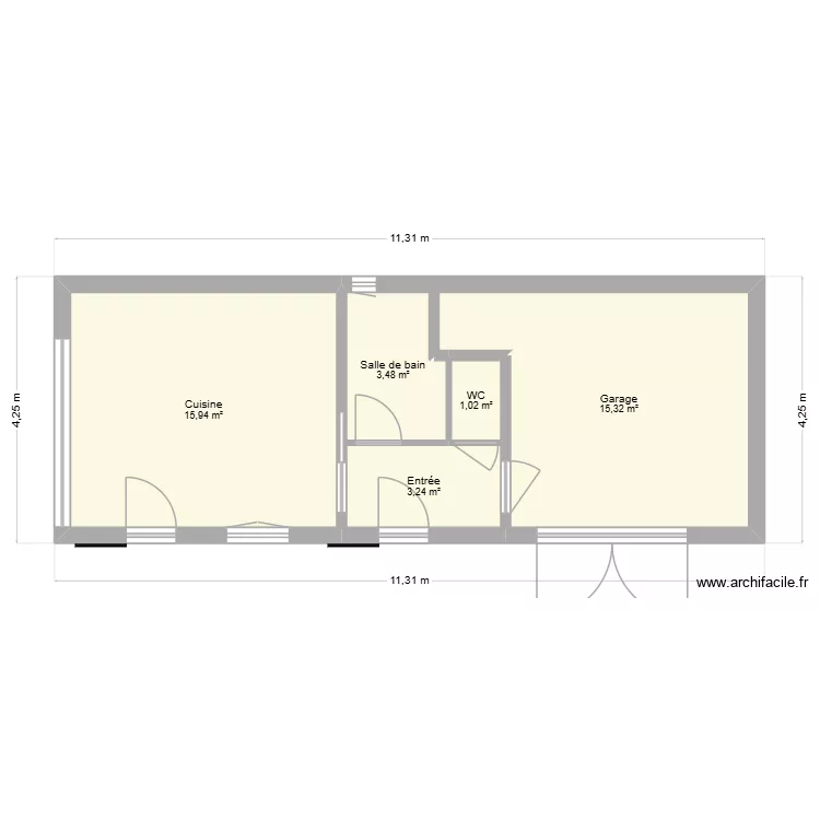 renovation. Plan de 5  et 39 m²