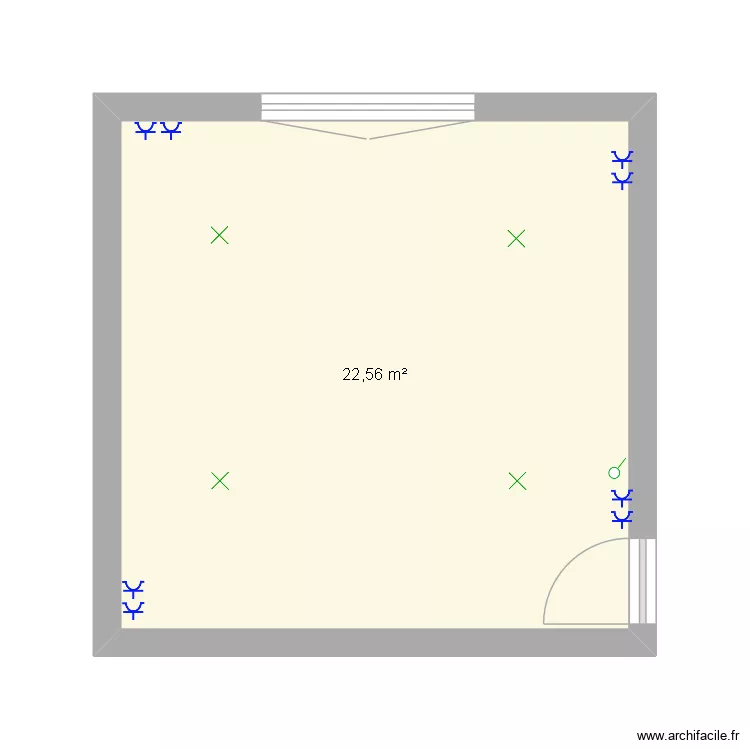 Chambre RDC. Plan de 1  et 23 m²