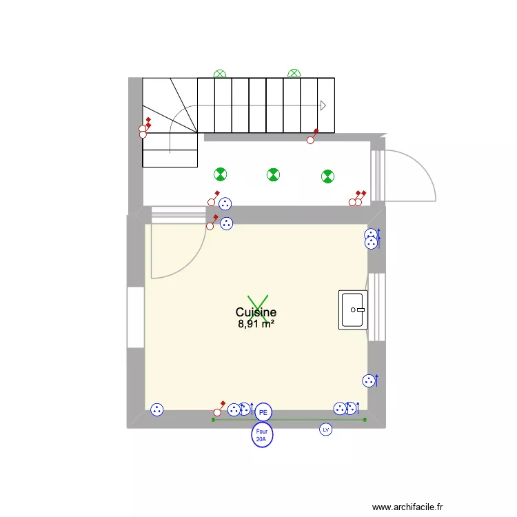 cuisine + couloir. Plan de 1 et 9 m² cuisine + couloir. Plan de 1 et 9 m²